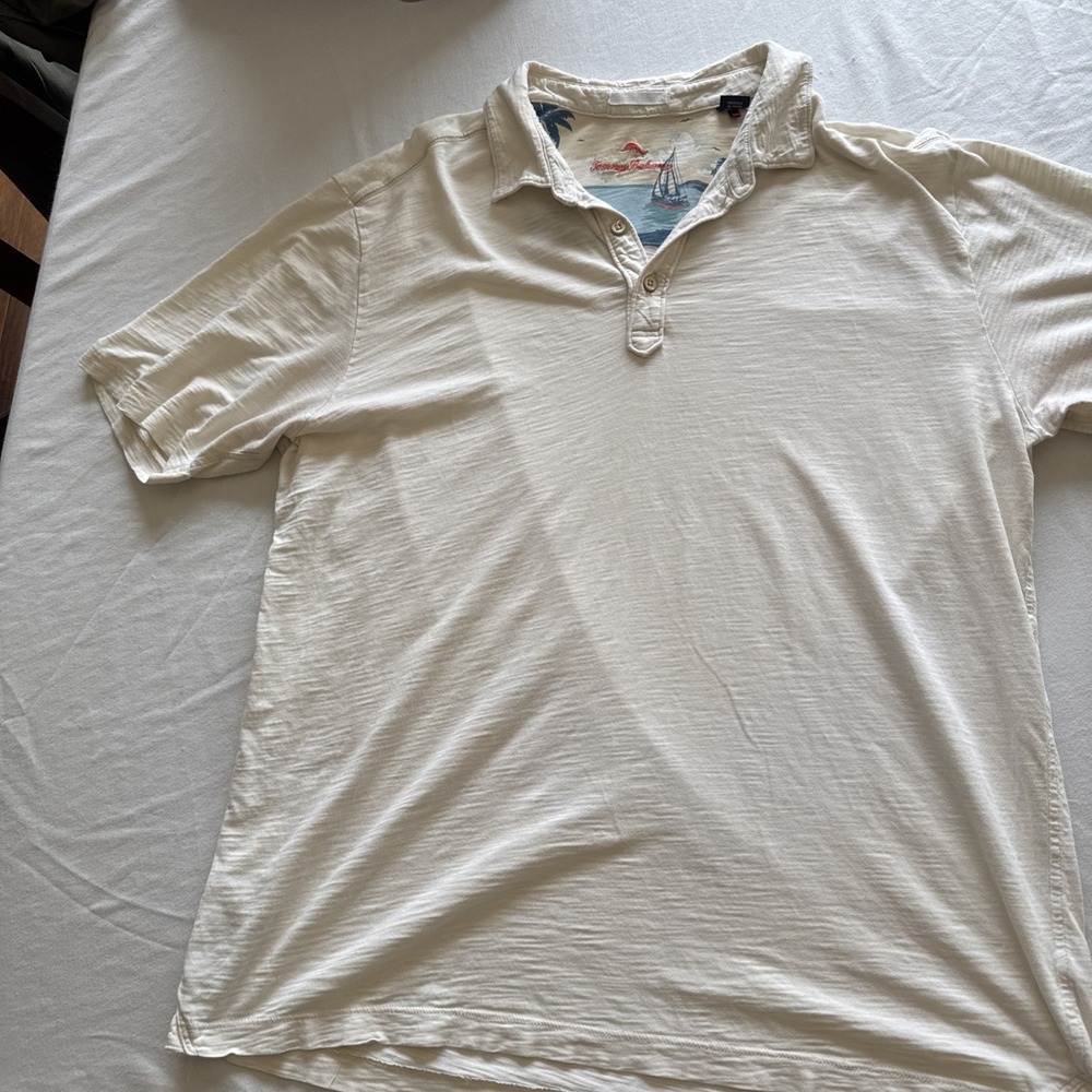 Tommy Bahama Men's X-Large Cream Cotton Short Sleeved Polo Shirt